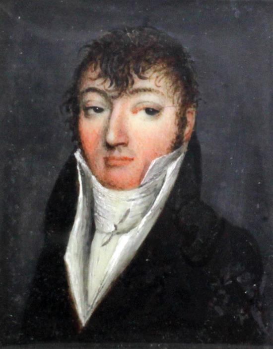 19th century French School Miniature portrait of a gentleman 1.5 x 1.25in.